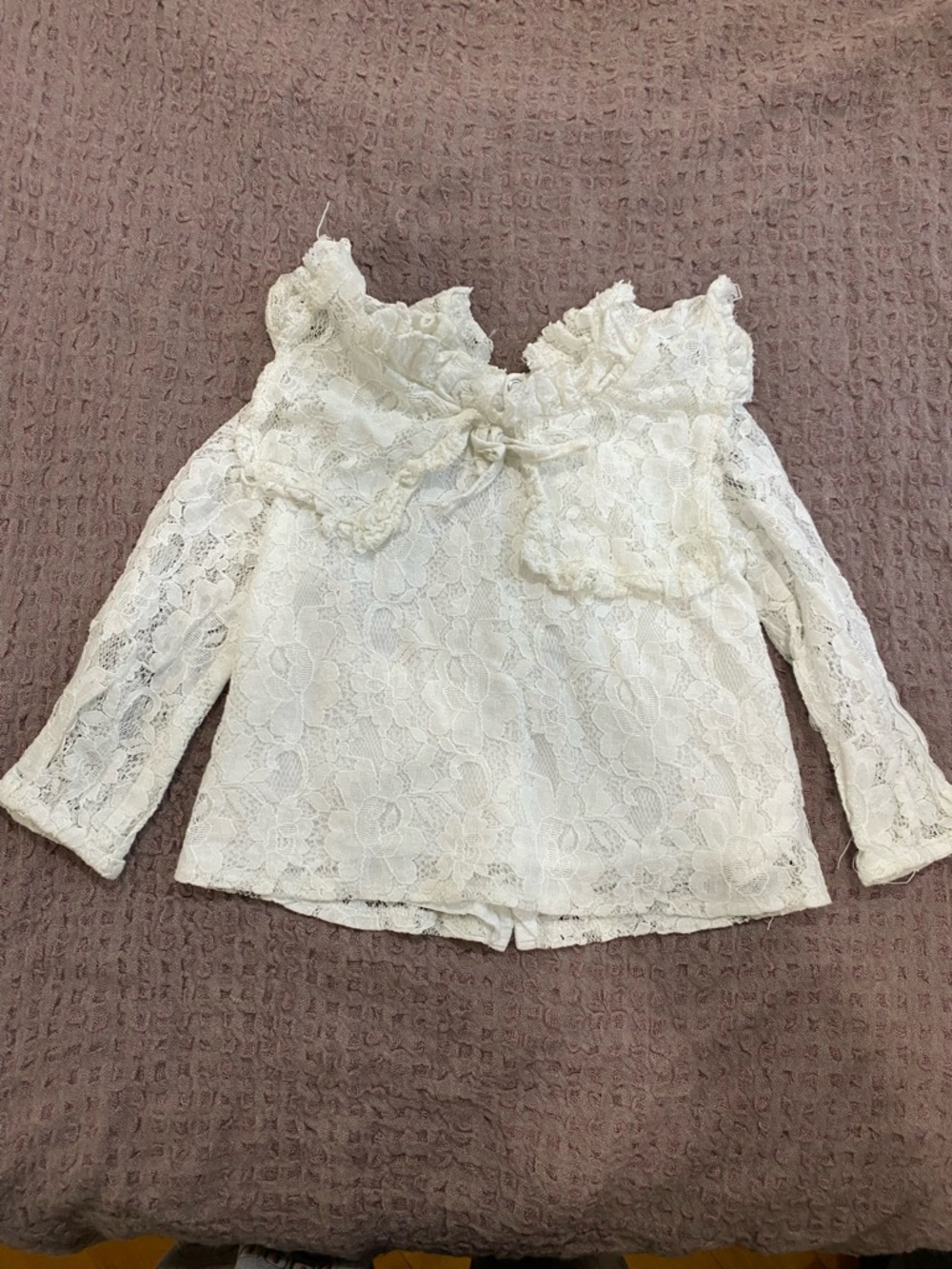 For Love & Lemons White Lace Ruffled Top